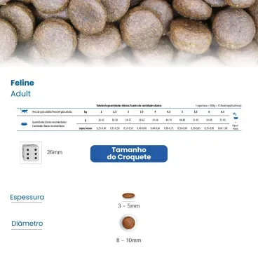 Racao N-D Tropical Selection Gatos Adultos Frango recomendacao diaria e tamanho do croquete